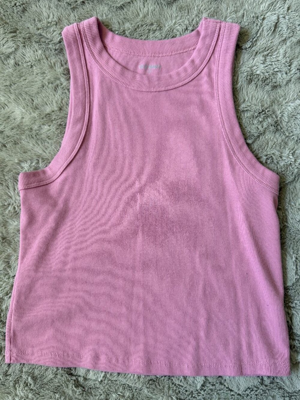 Ribbed High Neck Tank Top Pink Size Large